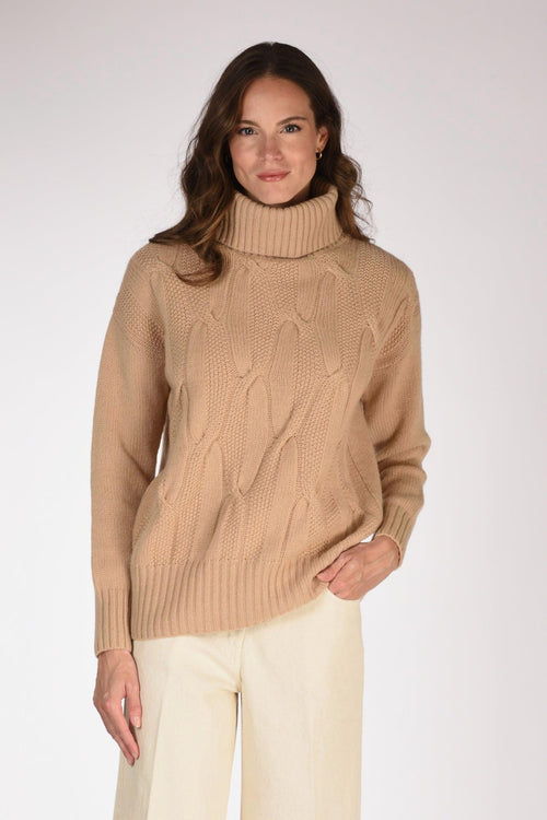 Maglia Collo Alto Beige Donna