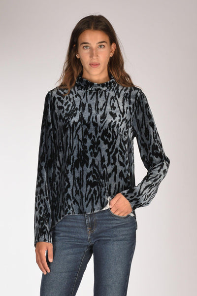 Camicia Velluto Azzurro/nero Donna