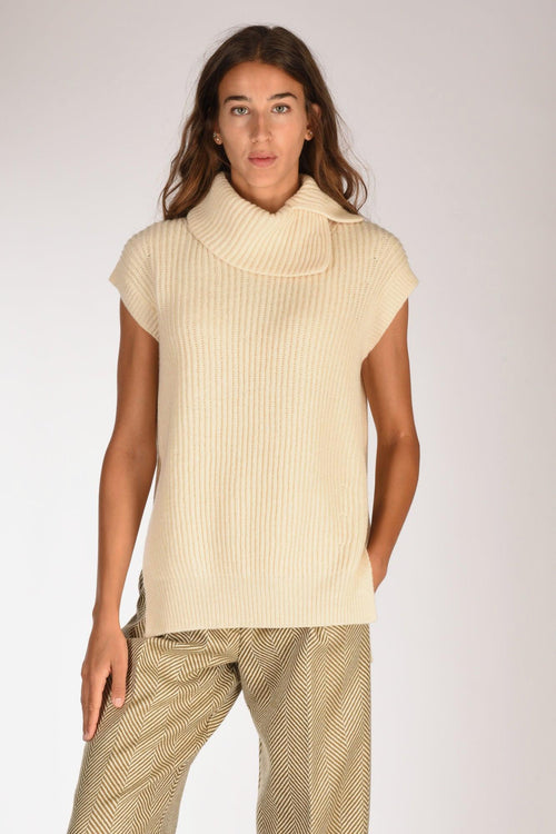 Gilet Maglia Bianco Naturale Donna