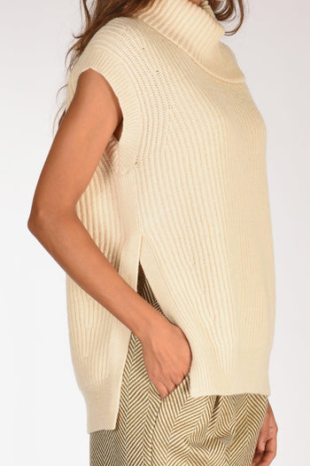 Gilet Maglia Bianco Naturale Donna - 5
