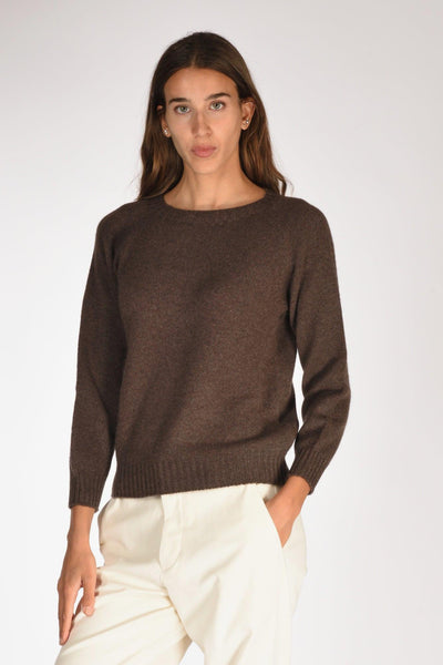 Maglia Girocollo Marrone Scuro Donna