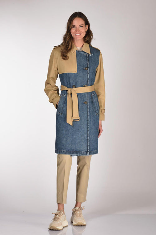 Trench Bitessuto Blu/beige Donna