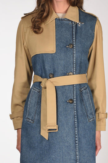Trench Bitessuto Blu/beige Donna - 3