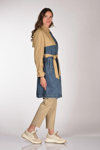 Trench Bitessuto Blu/beige Donna - 4
