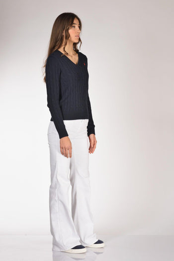 Maglia V Blu Donna - 4