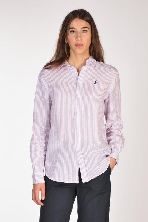 Camicia Rigata Viola/bianco Donna