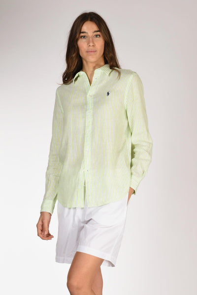 Camicia Rigata Verde Chiaro/bianco Donna