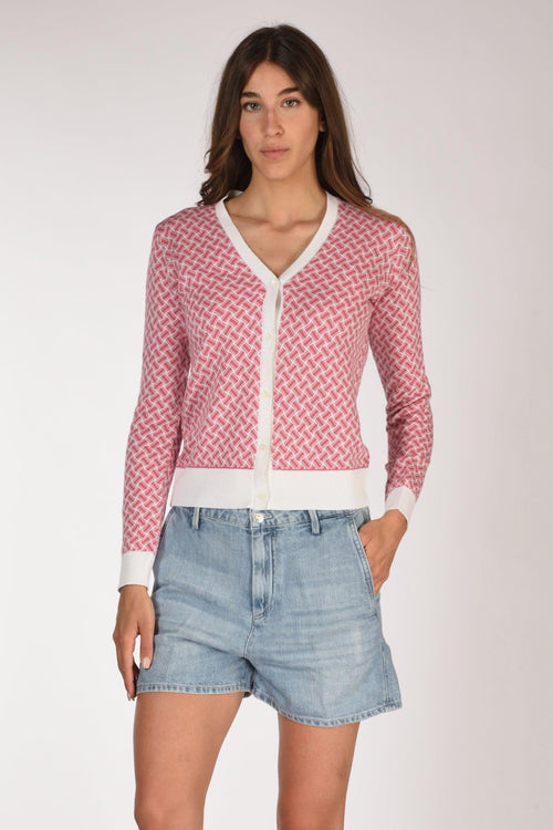 Cardigan Fucsia/bianco Donna