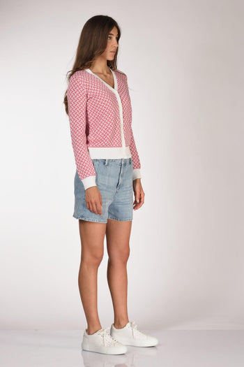 Cardigan Fucsia/bianco Donna - 4