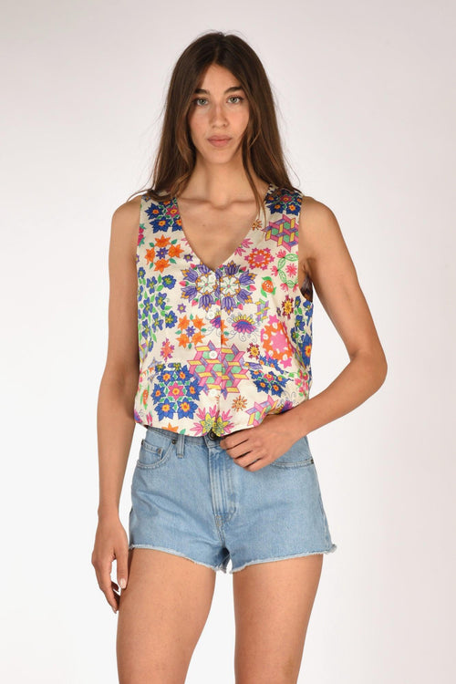 Gilet Stampa Bianco/multicolor Donna
