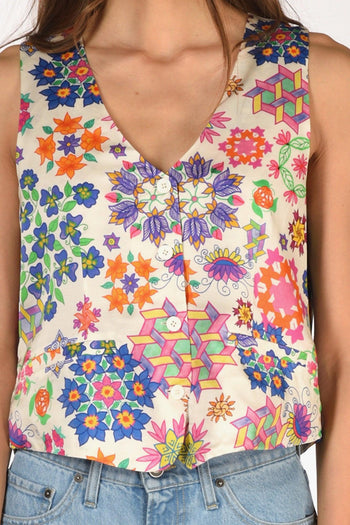 Gilet Stampa Bianco/multicolor Donna - 3