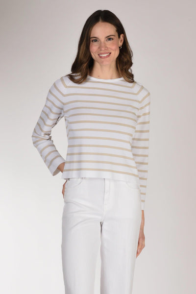 Maglia Rigata Beige/bianco Donna
