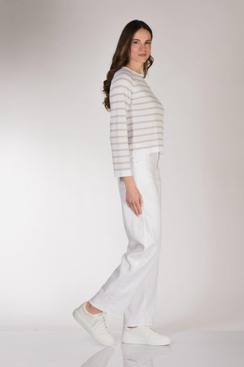 Maglia Rigata Beige/bianco Donna - 4