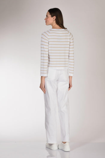 Maglia Rigata Beige/bianco Donna - 5