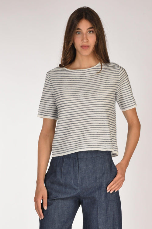 Maglia Rigata Bianco/blu Chiaro Donna