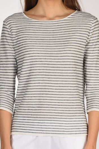 Maglia Rigata Bianco/blu Chiaro Donna - 3