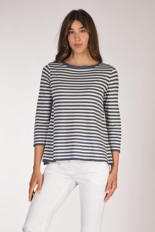 Maglia Rigata Bianco/blu Chiaro Donna