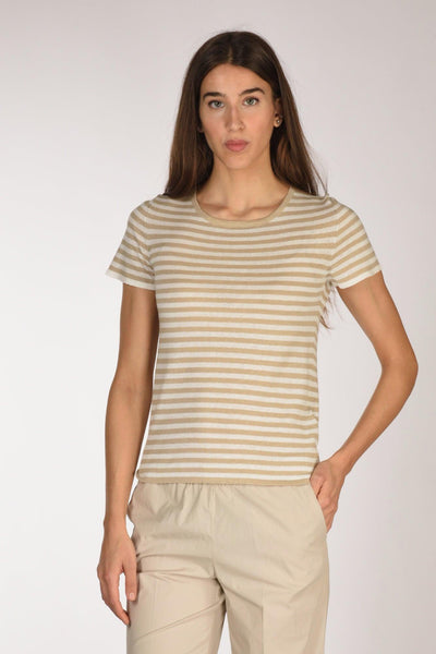 Maglia Rigata Beige/bianco Donna