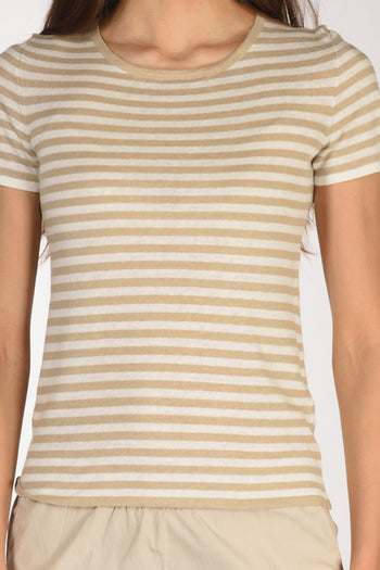 Maglia Rigata Beige/bianco Donna - 3
