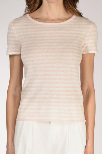 Maglia Rigata Rosa/bianco Donna - 3