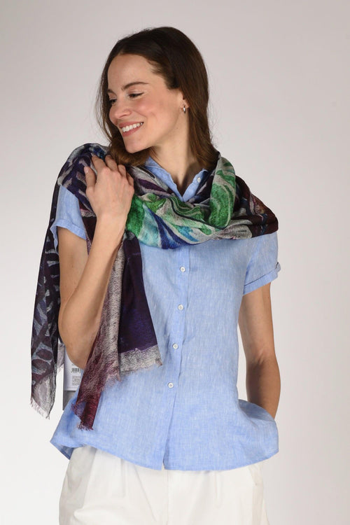 Sciarpa Stampata Blu/verde/bianco Donna