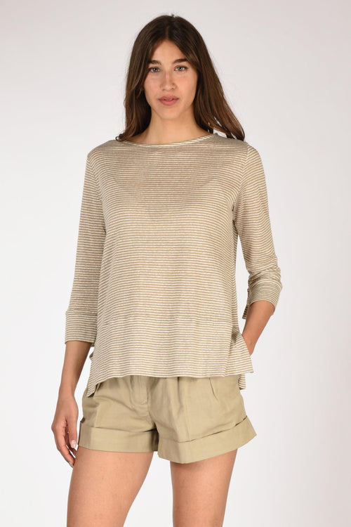 Tshirt Rigata Beige/bianco Donna