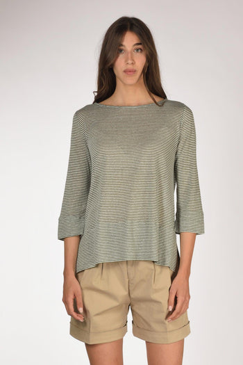 Tshirt Rigata Verde/bianco Donna - 2