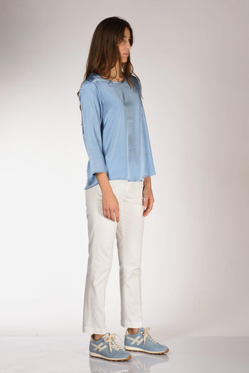 Tshirt Seta Azzurro Scuro Donna - 4
