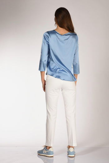 Tshirt Seta Azzurro Scuro Donna - 5