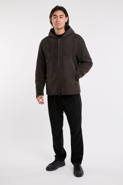 Montone loose fit con cappuccio in shearling di agnello merino scamosciato - 2