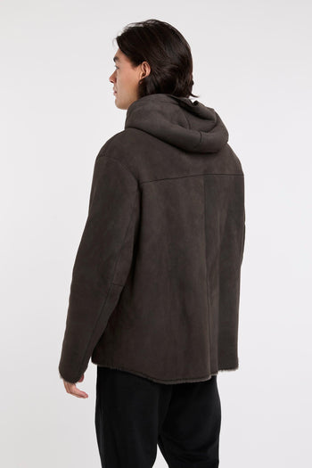 Montone loose fit con cappuccio in shearling di agnello merino scamosciato - 4