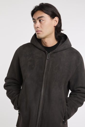 Montone loose fit con cappuccio in shearling di agnello merino scamosciato - 5