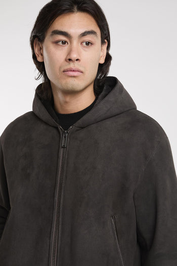 Montone loose fit con cappuccio in shearling di agnello merino scamosciato - 6