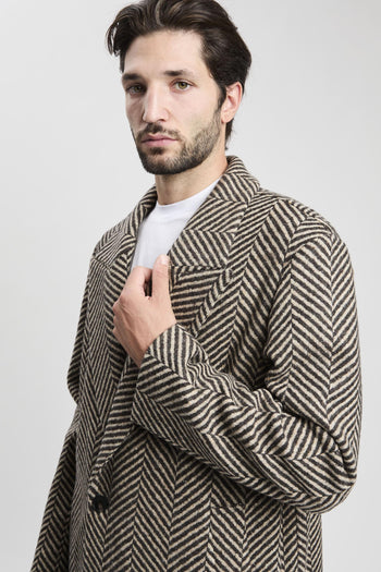 Cappotto monopetto in tweed di lana chevron - 5