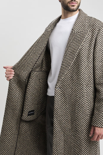 Cappotto monopetto in tweed di lana chevron - 6