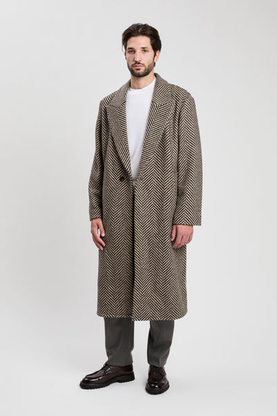 Cappotto monopetto in tweed di lana chevron