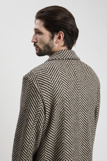 Cappotto monopetto in tweed di lana chevron - 7
