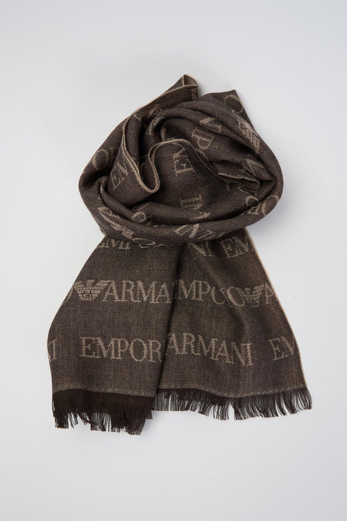 Sciarpa misto lana vergine logo lettering jacquard e frange