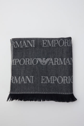 Sciarpa misto lana vergine logo lettering jacquard e frange - 3