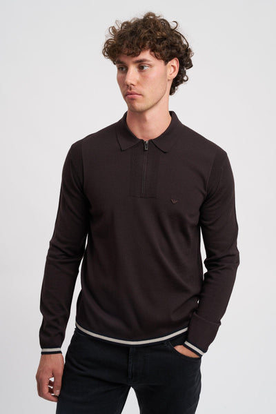Maglione collo polo con zip in lana vergine rasata