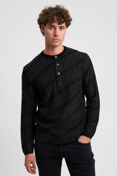 Maglione serafino in lana e ciniglia jacquard bicolore