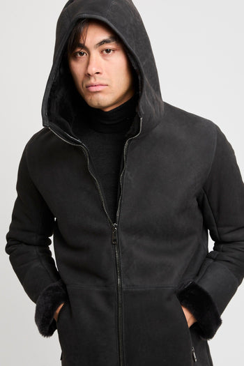 Montone lungo con cappuccio in pelle d'agnello - 2