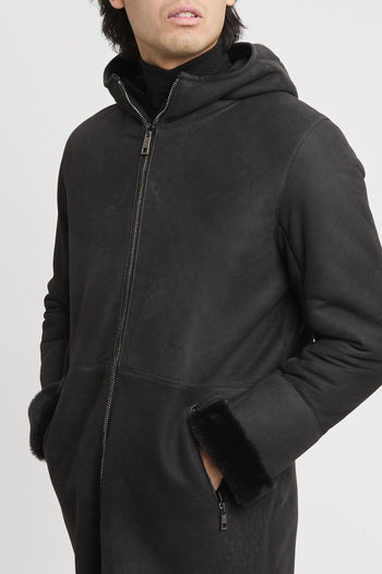 Montone lungo con cappuccio in pelle d'agnello - 5