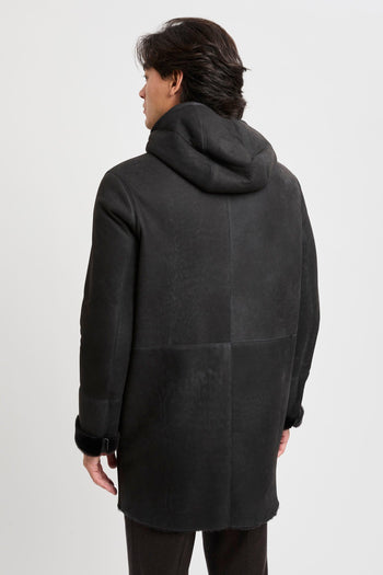 Montone lungo con cappuccio in pelle d'agnello - 7