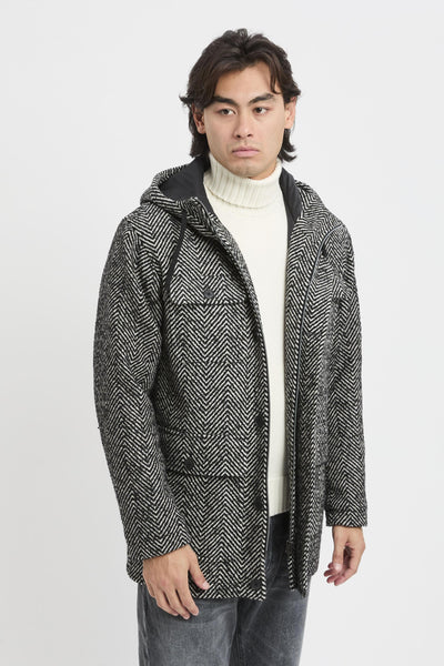 Parka lungo in Herringbone R-Wool