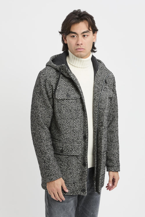 Parka lungo in Herringbone R-Wool