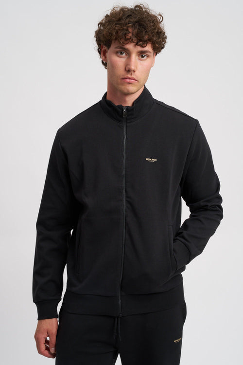 Felpa full-zip a collo alto in misto cotone interlock con logo