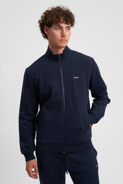 Felpa full-zip a collo alto in misto cotone interlock con logo
