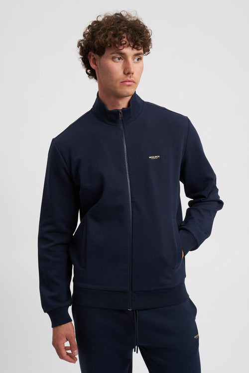Felpa full-zip a collo alto in misto cotone interlock con logo
