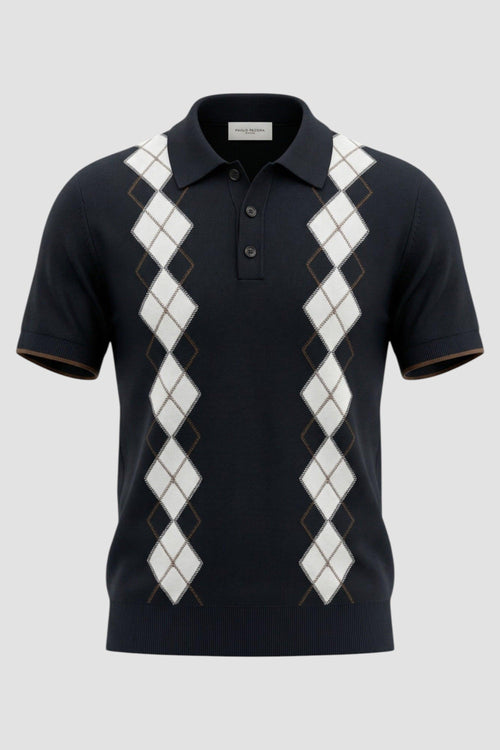 Maglia a polo in cotone con motivo argyle